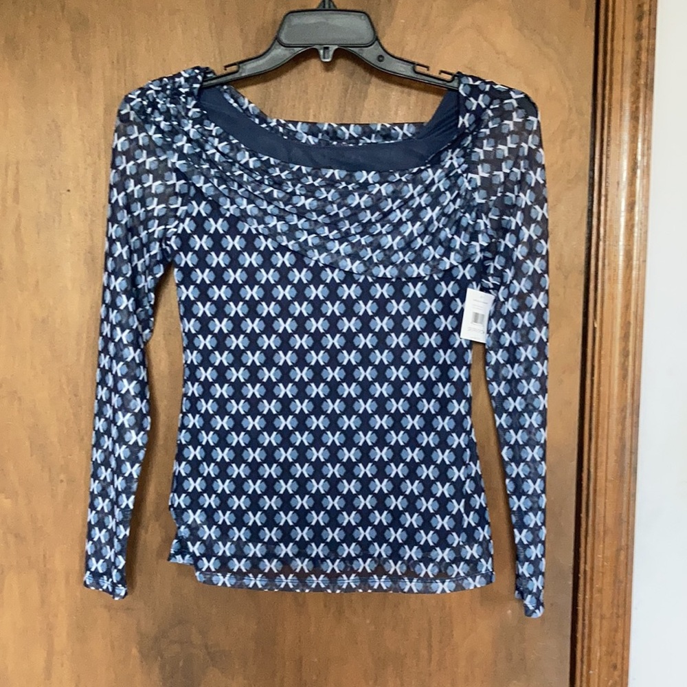 Ella print top with stretch sheer sleeves casual office party shirt SP